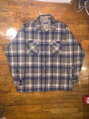 Vintage 80s Strawbridge & Clothier Wool Plaid Quilted Shirt Jacket Large